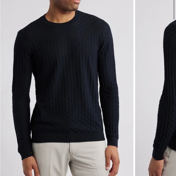 EMPORIO ARMANI $325 Basket Weave Virgin Wool Jacquard Crewneck Sweater XL